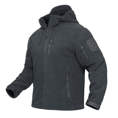 Stevvex men's black fleece hooded jacket with front zip pockets on Tampa Home & Garden Store