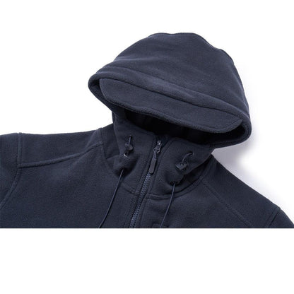 Stevvex men's fleece hooded jacket navy with full zip and drawcord hood, windproof windbreaker on Tampa Home & Garden Store