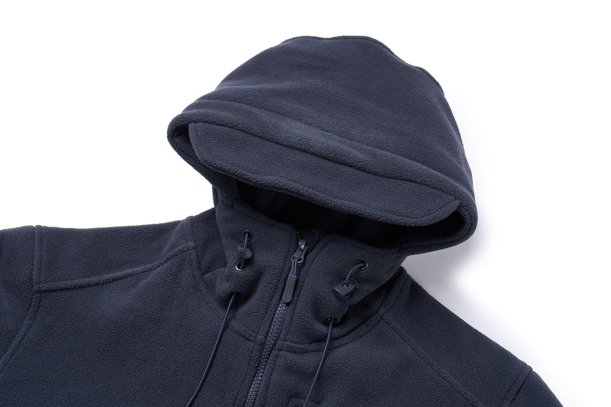 Stevvex navy fleece hooded jacket with drawstring hood and front zipper on Tampa Home & Garden Store