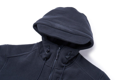 Stevvex navy fleece hooded jacket with drawstring hood and front zipper on Tampa Home & Garden Store