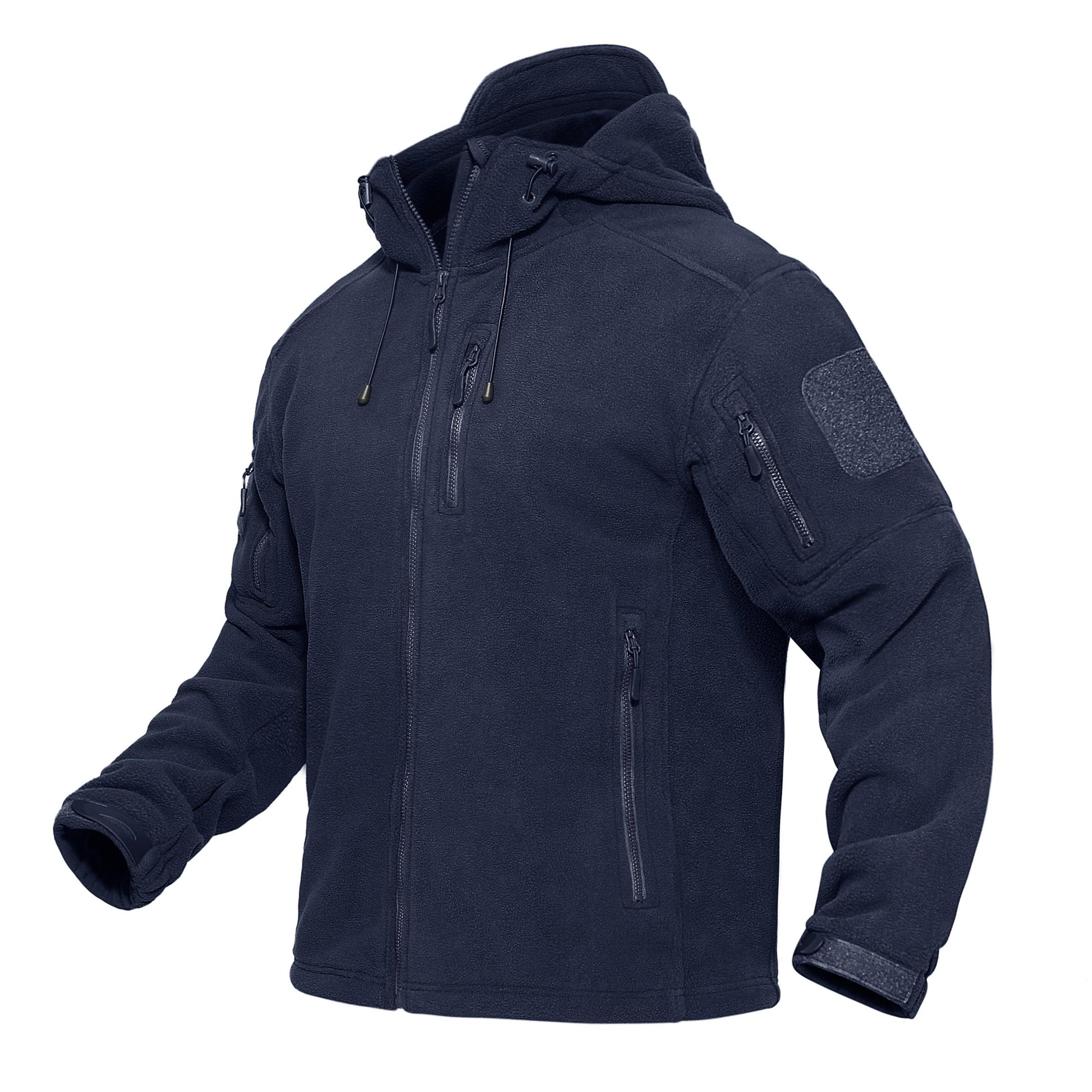 Stevvex navy fleece hooded jacket with zip pockets, windproof, soft textured fabric on Tampa Home & Garden Store