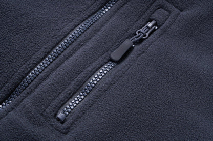 Stevvex men's fleece jacket zipper close-up on dark navy fleece fabric on Tampa Home & Garden Store