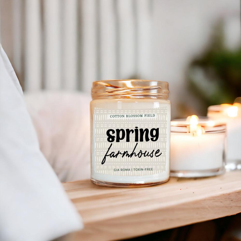 Cotton Blossom Candle glass jar with copper lid, Gia Roma spring farmhouse label on Tampa Home & Garden Store