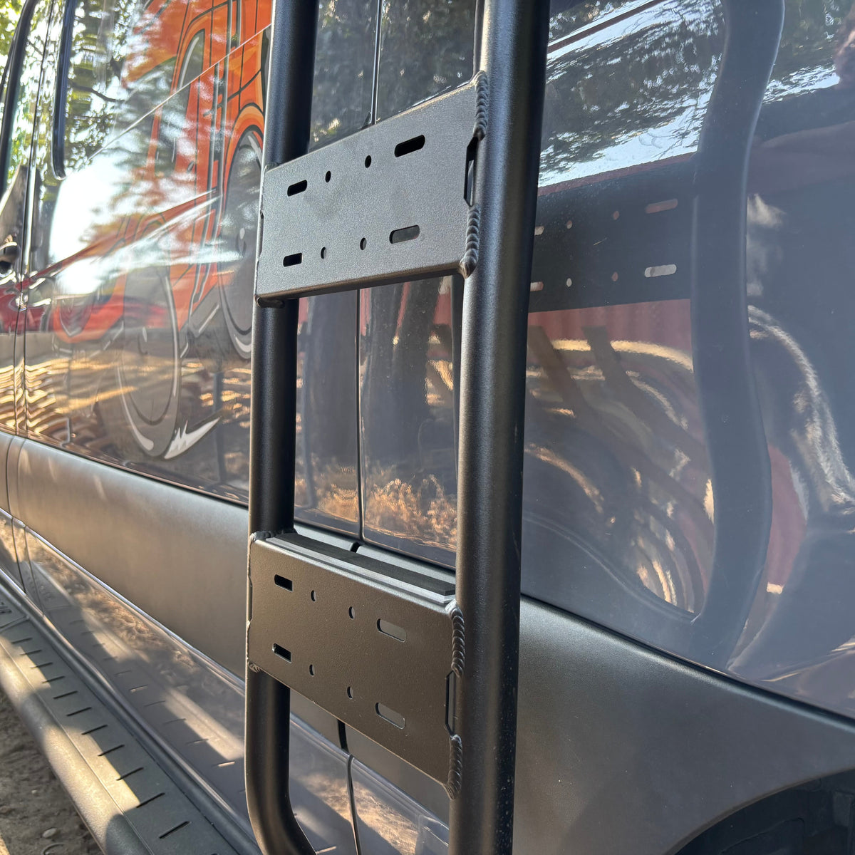 Mercedes Sprinter Van Side Ladder by avatar offroad, black steel mounting plate on Tampa Home & Garden Store