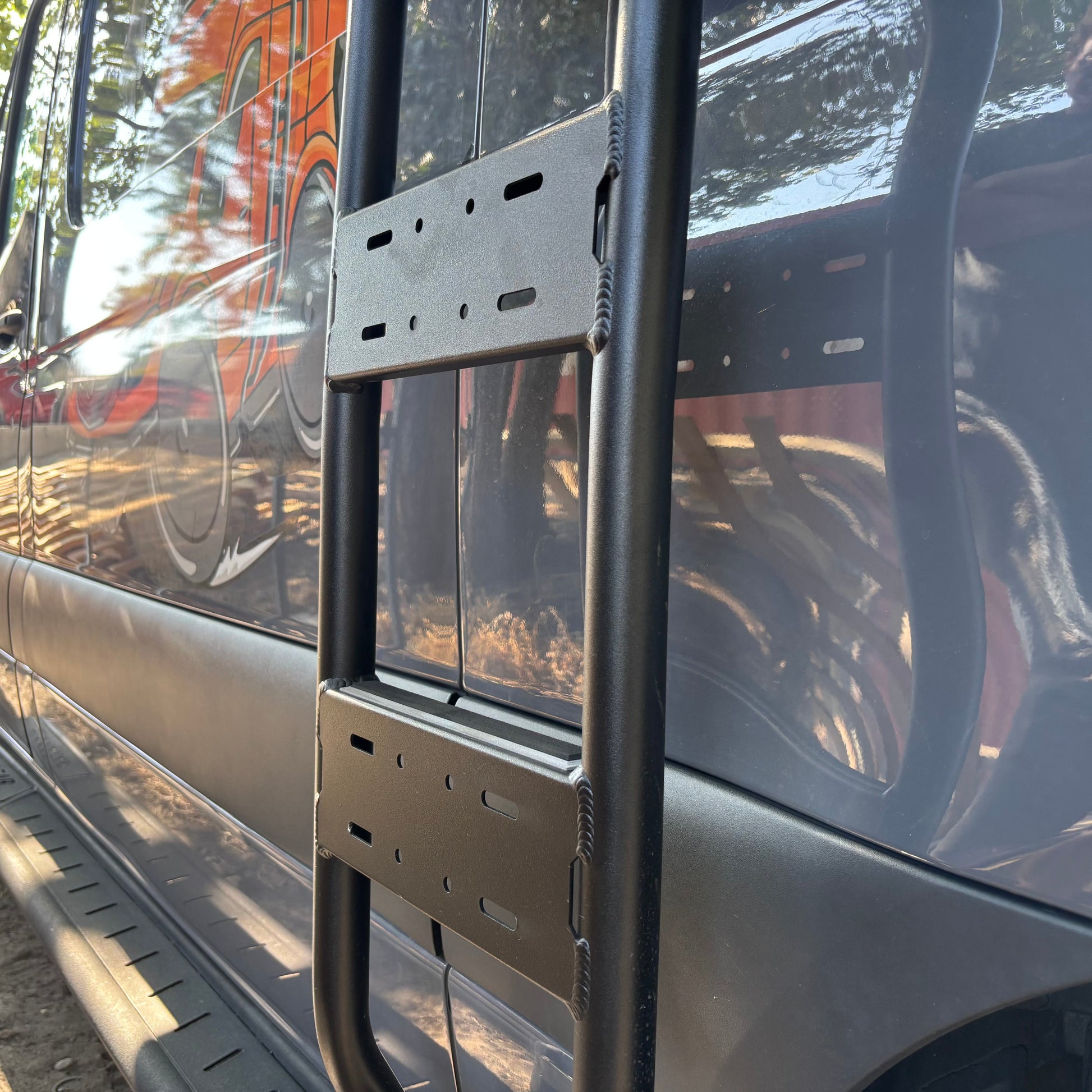 Mercedes Sprinter Van Side Ladder by avatar offroad, black steel mounting plate on Tampa Home & Garden Store