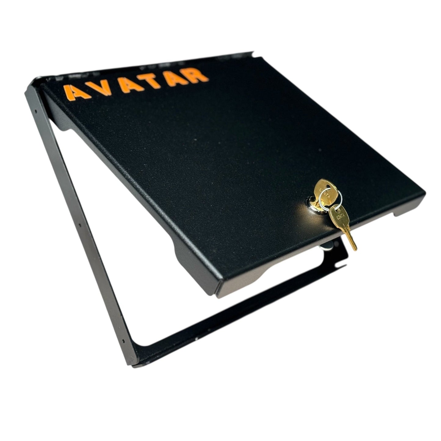 Avatar Ekko under-bed locking storage box in black metal with orange AVATAR and lock on Tampa Home & Garden Store