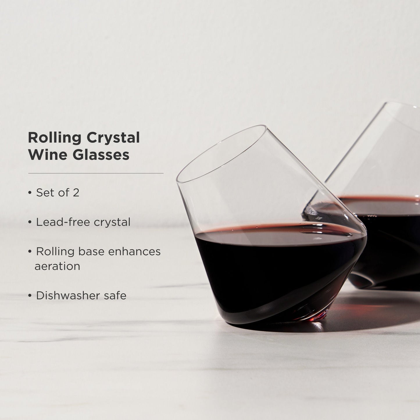 Premium Set of Two Rolling Crystal Wine Glasses