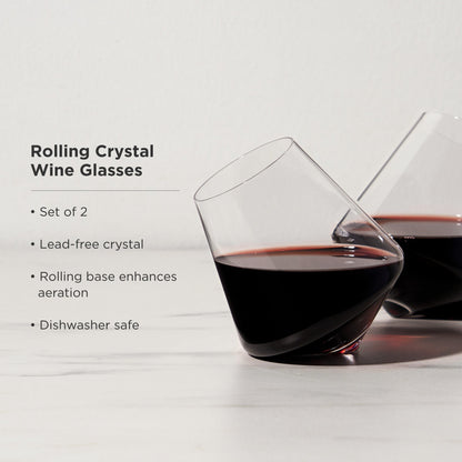 Premium Set of Two Rolling Crystal Wine Glasses