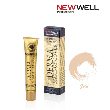New Well Derma Cover foundation makeup in gold tube and box, high-coverage SPF15 water-resistant on Tampa Home & Garden Store