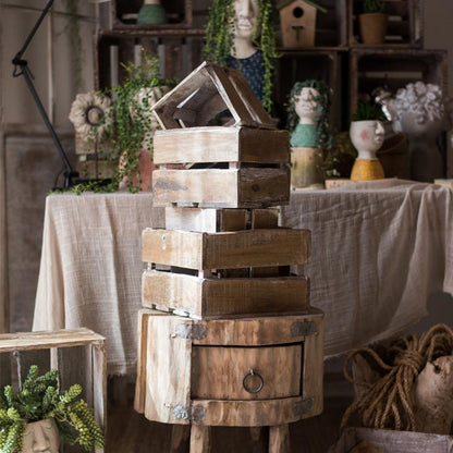 Square Cube Solid Wood Crates stacked in rustic weathered finish with metal hardware RusticReach on Tampa Home & Garden Store
