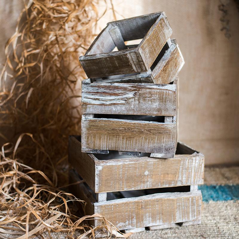 Square Cube Solid Wood Crates set of 4 weathered, distressed wood rustic baskets by RusticReach on Tampa Home & Garden Store