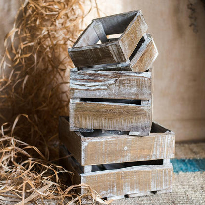 Square Cube Solid Wood Crates set of 4 weathered, distressed wood rustic baskets by RusticReach on Tampa Home & Garden Store