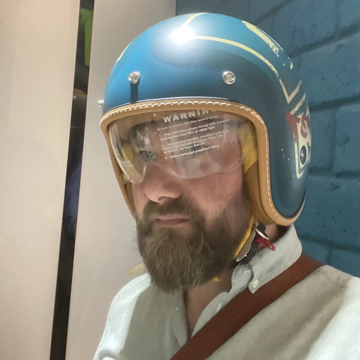 Street King vintage open-face helmet, blue with tan trim, DOT & ECE approved by BikerZoneZ on Tampa Home & Garden Store