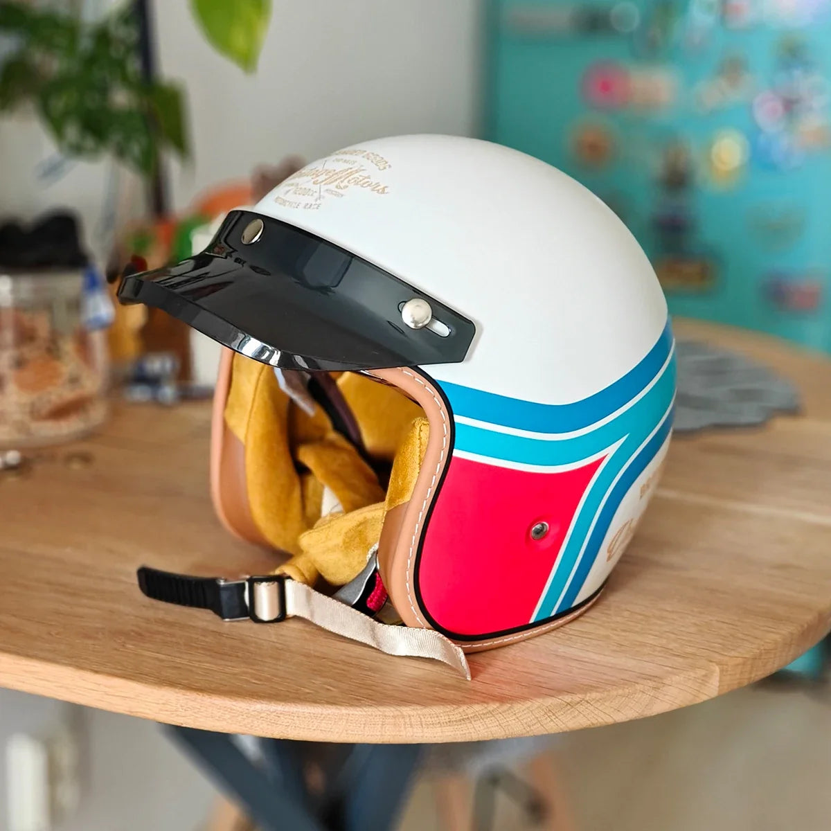 The Street King open face helmet by BikerZoneZ white shell with red panel on Tampa Home & Garden Store