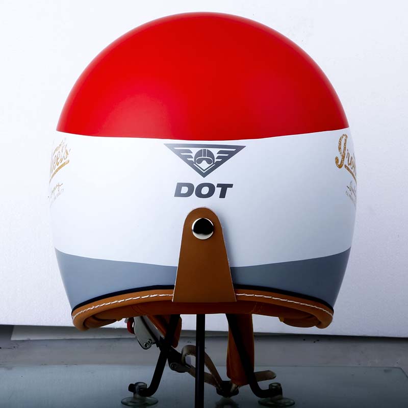 The Street King vintage open-face helmet red white gray with brown strap DOT by BikerZoneZ on Tampa Home & Garden Store
