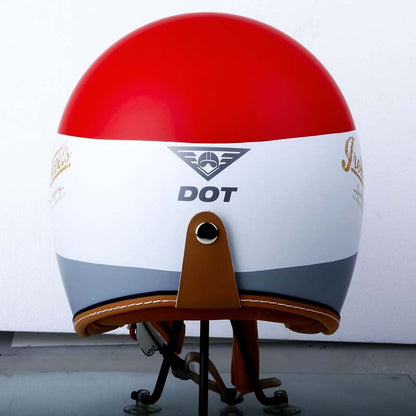 The Street King vintage open-face helmet red white gray with brown strap DOT by BikerZoneZ on Tampa Home & Garden Store