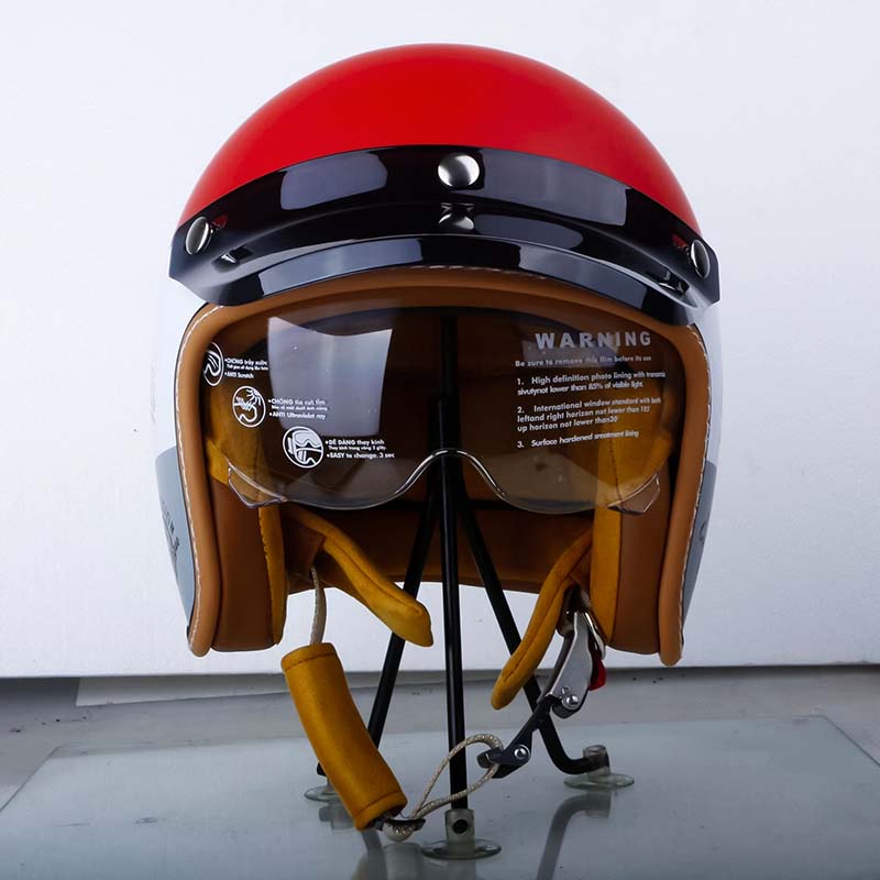 Street King vintage open-face helmet red shell with brown liner and clear visor by BikerZoneZ on Tampa Home & Garden Store