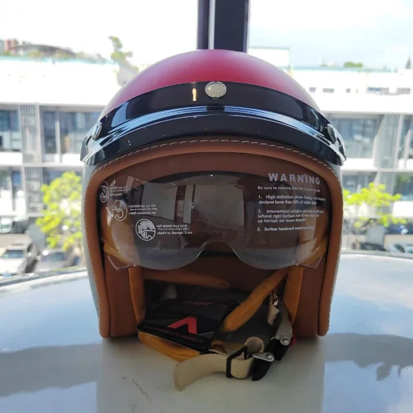 Street King vintage open-face helmet by BikerZoneZ, pink shell with glossy black visor on Tampa Home & Garden Store