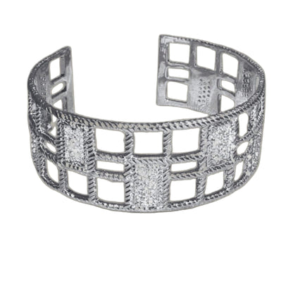 Squares Bangle cuff bracelet in silver tone with grid cutouts by Lauren G Adams on Tampa Home & Garden Store