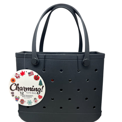 Bolso de mano con 12 dijes extraíbles - Negro