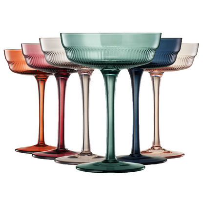 Tonal Champagne Coupe Set of 6 Ribbed Glassware