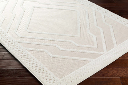 Anja Cream Outdoor Rug Boutique Rugs cream geometric border, textured weave, outdoor use on Tampa Home & Garden Store