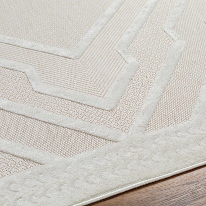 Anja Cream Outdoor Rug by Boutique Rugs, cream woven outdoor rug with pale border on Tampa Home & Garden Store