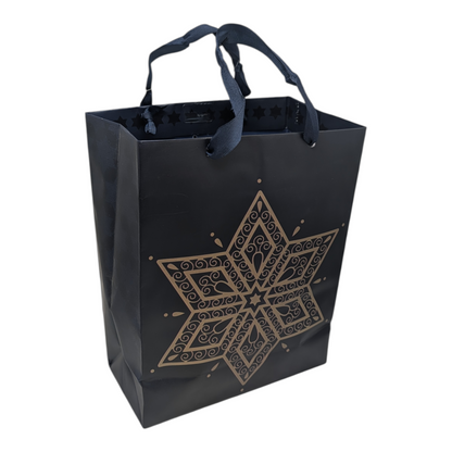 Hanukkah medium gift bag navy with gold Star of David geometric pattern The Country Christmas Loft on Tampa Home & Garden Store