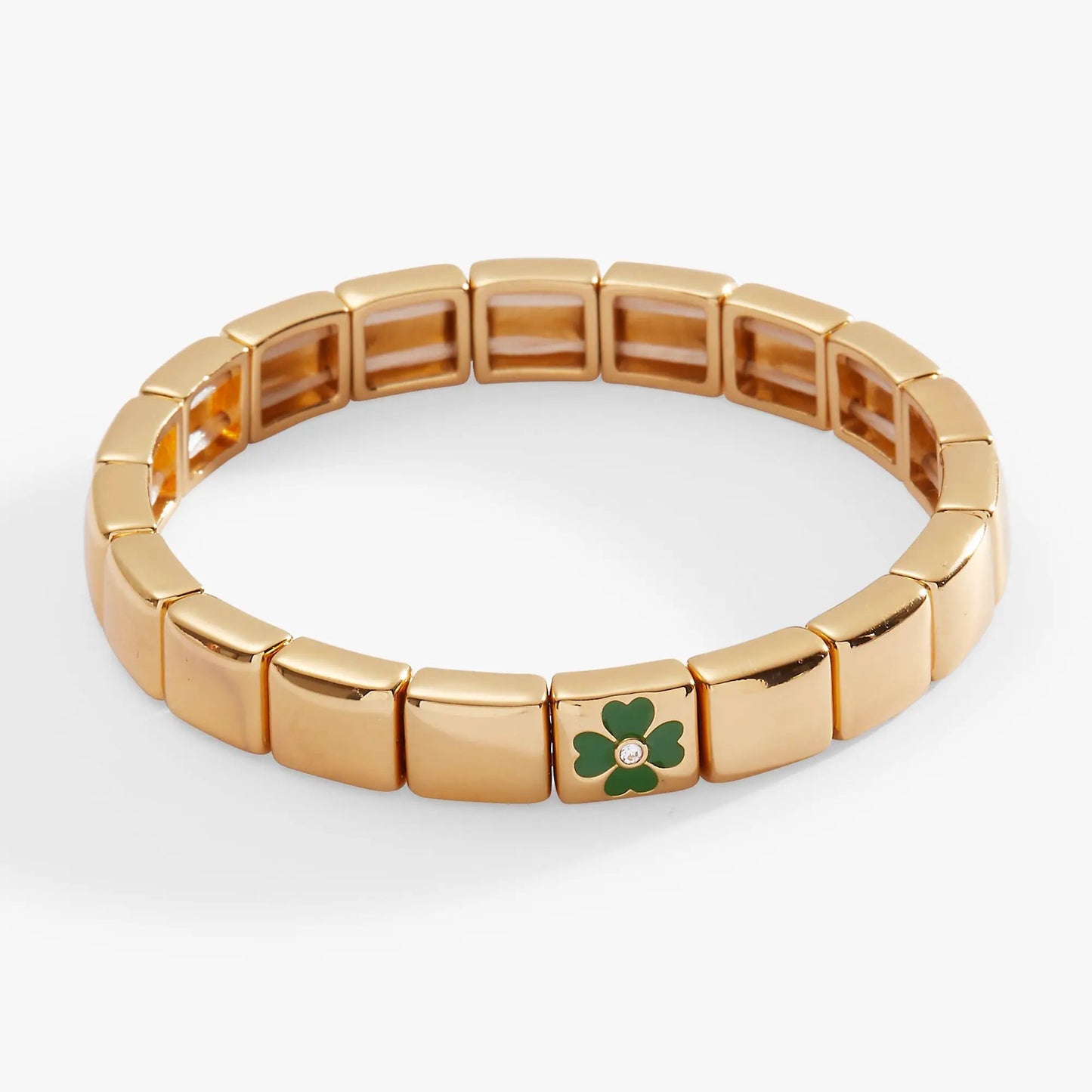 Lucky Four-Leaf Clover Stretch Bracelet gold-tone with green clover charm Alex and Ani on Tampa Home & Garden Store