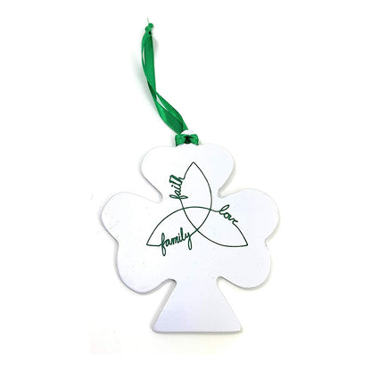 ST Patrick's Day ornament set of 6 white flower-shaped decor with green ribbon by Vibhsa on Tampa Home & Garden Store