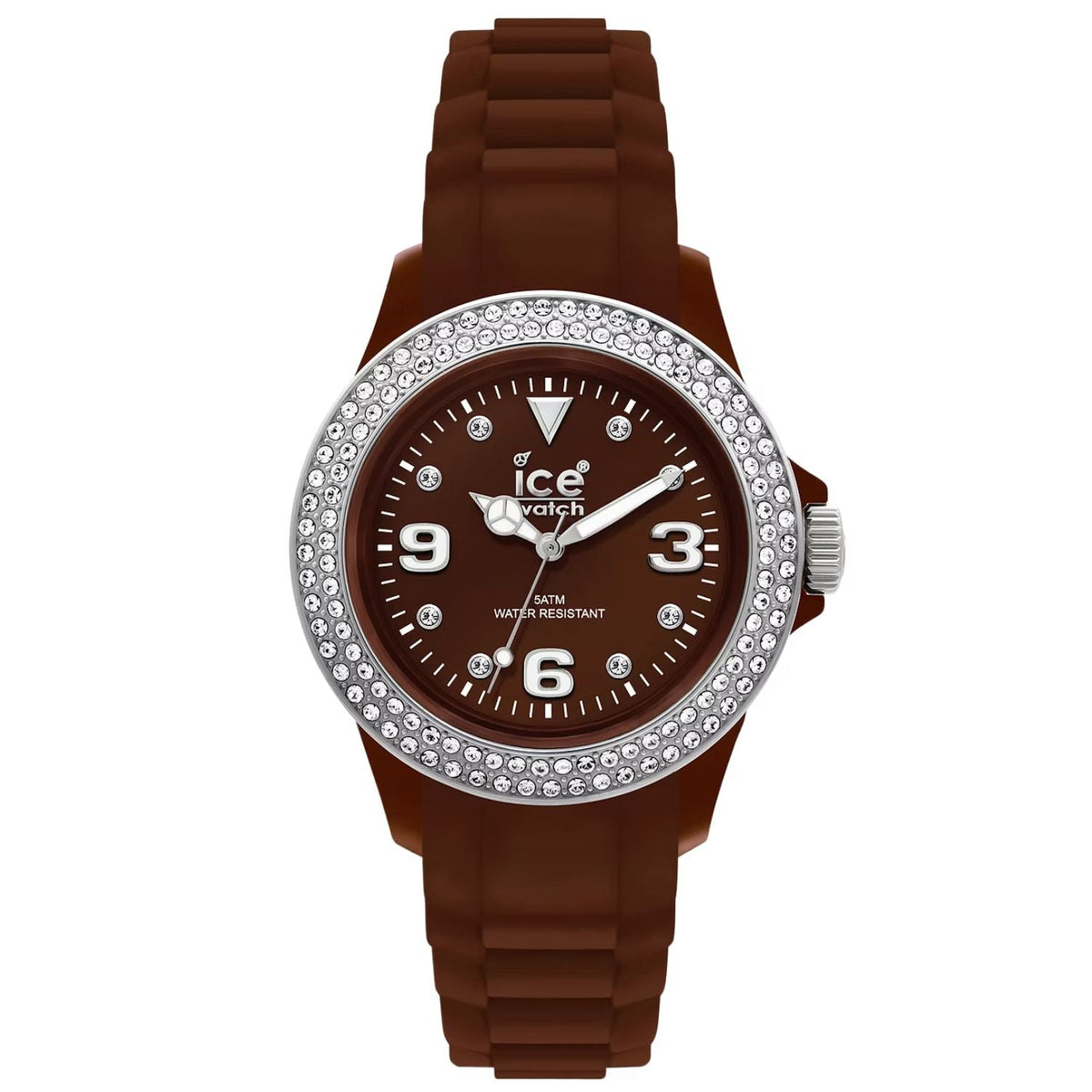 Ice watch men's brown silicone strap watch with crystal-studded bezel and brown dial on Tampa Home & Garden Store