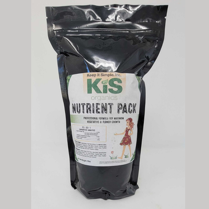 KiS Organics Nutrient Pack bag with black foil pouch and label for veg growth on Tampa Home & Garden Store