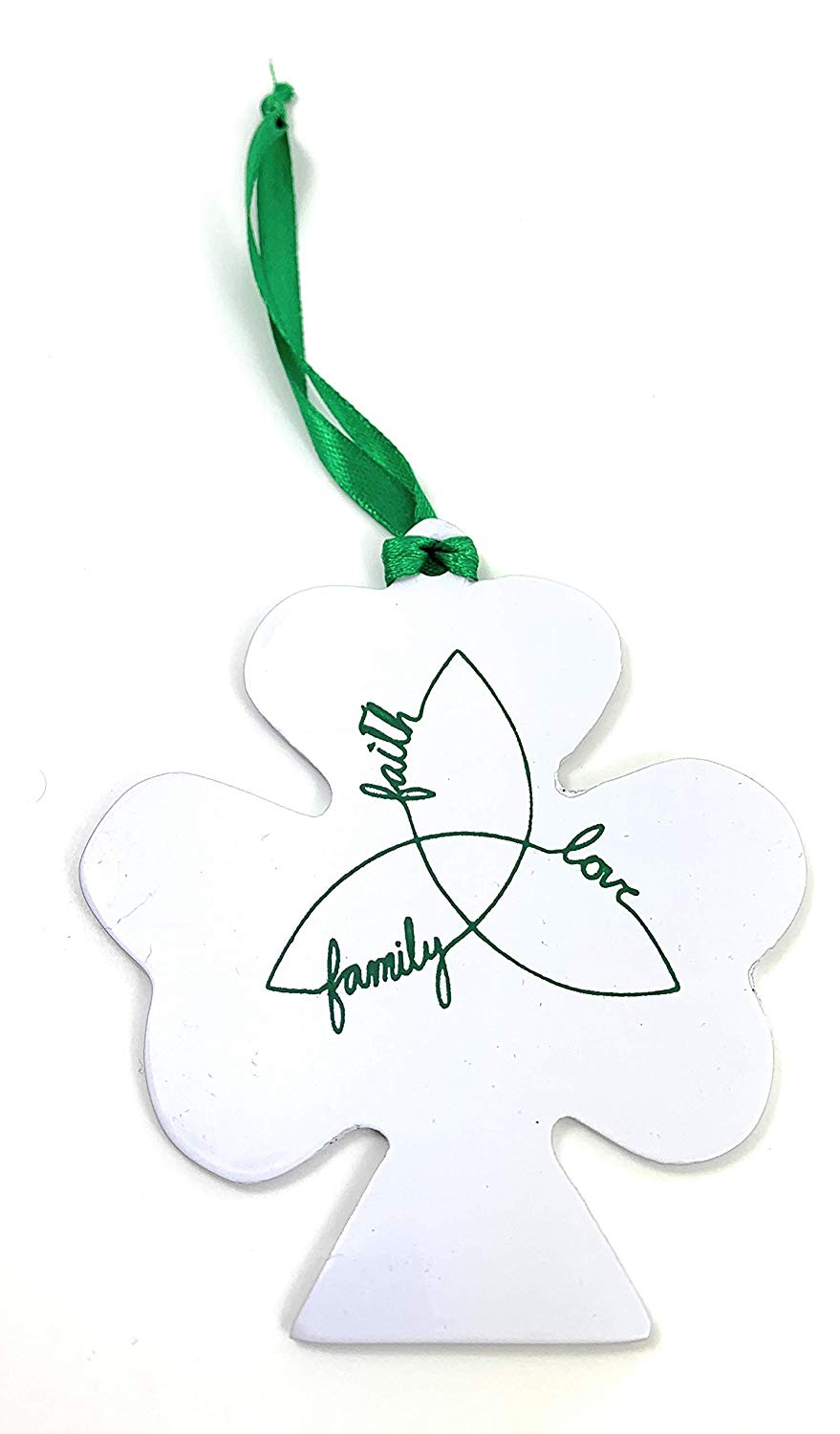 St Patrick's Day ornament set of 6 white shamrock with green ribbon hanger Vibhsa on Tampa Home & Garden Store