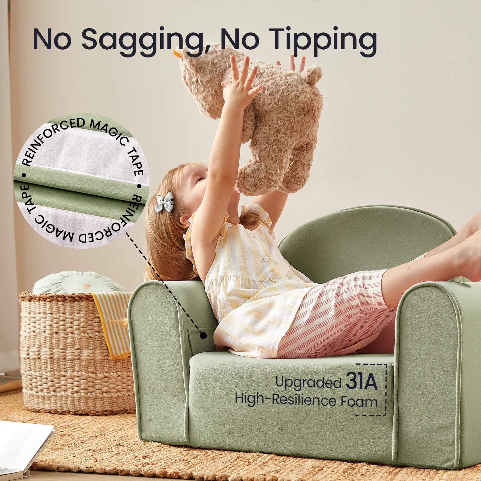 Tiny Land GentleSnug Kid Chair green upholstered play sofa for kids on Tampa Home & Garden Store