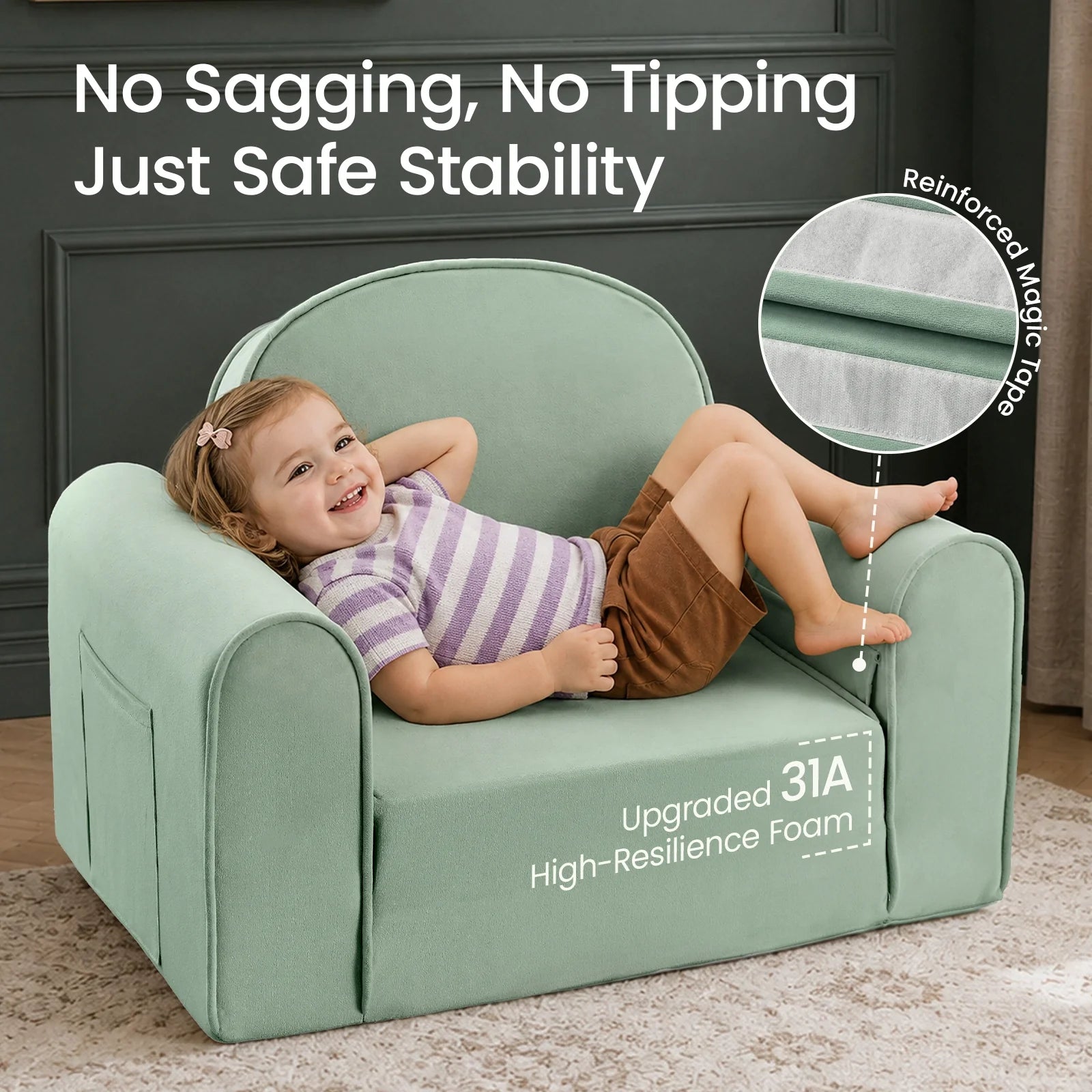 Tiny Land GentleSnug Kids Sofa Chair mint green fabric kid-sized play chair by Tiny Land INC on Tampa Home & Garden Store