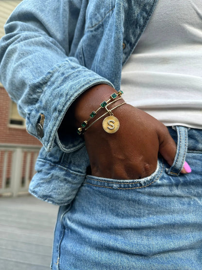 Initial S Pave Starburst Texture Bangle Bracelet