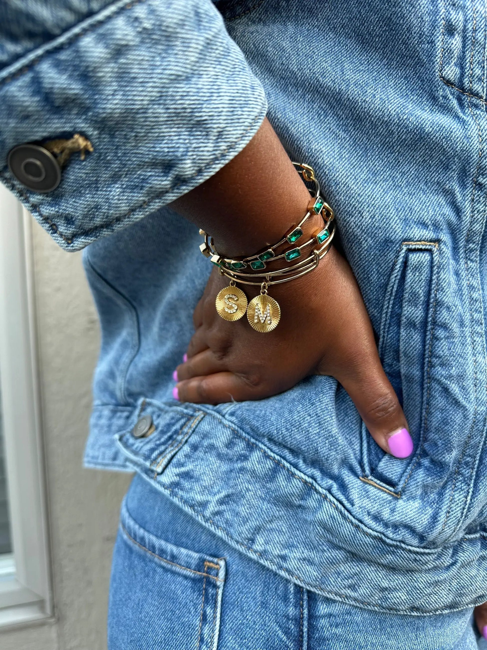 Initial M pave starburst texture bracelet by Alex and Ani featuring turquoise stones on Tampa Home & Garden Store
