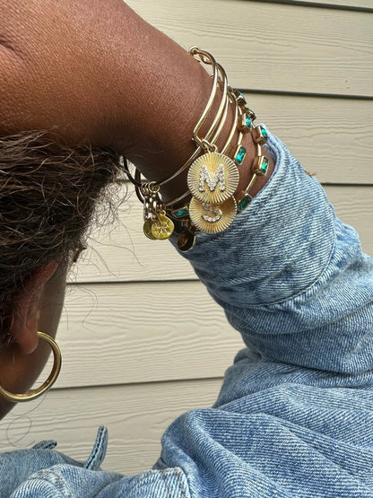 Initial S Pave Starburst Texture Bangle Bracelet