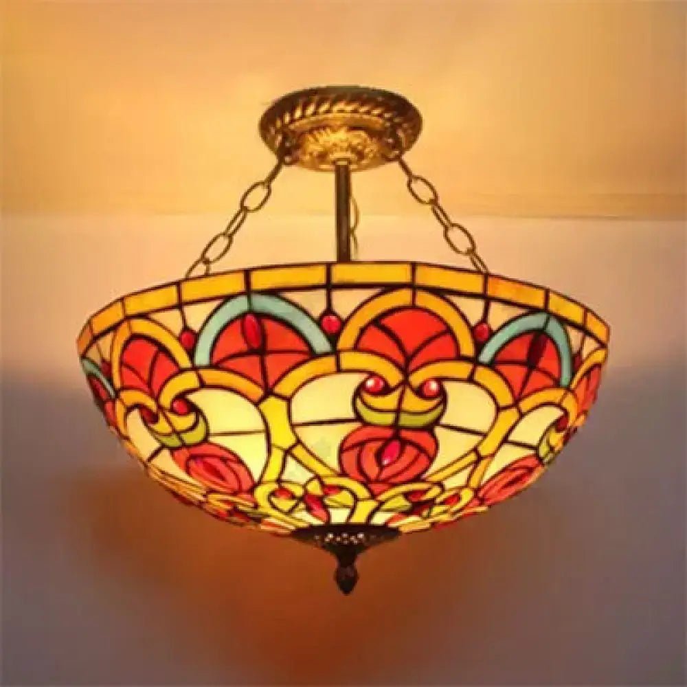 Teal glass ceiling light flush mount with stained glass Tiffany-style shade by Decorbites on Tampa Home & Garden Store