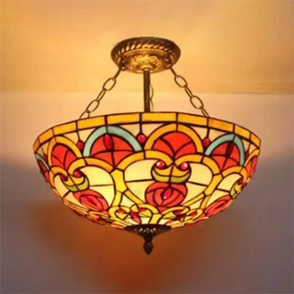 Teal glass ceiling light flush mount with stained glass Tiffany-style shade by Decorbites on Tampa Home & Garden Store