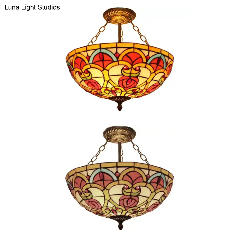 Teal glass ceiling light, Tiffany-style flush mount, Decorbites, two fixtures on Tampa Home & Garden Store