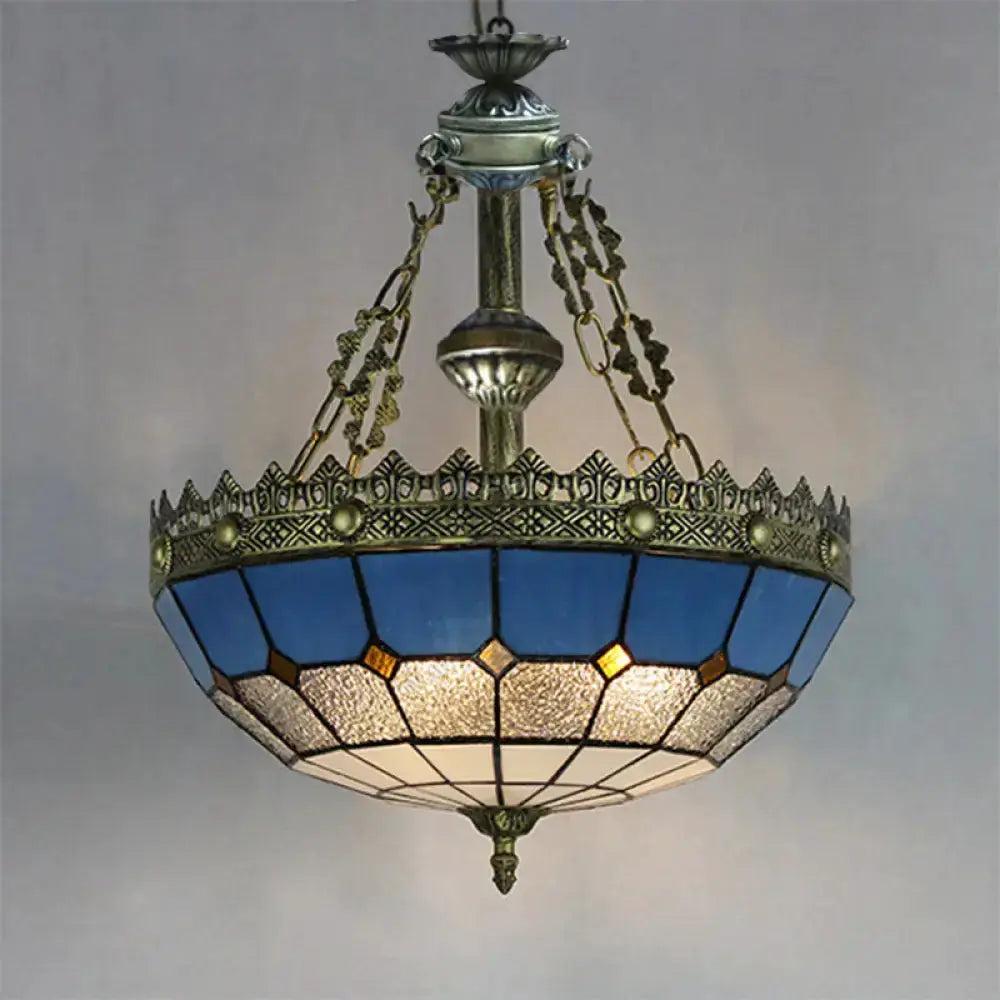 Blue and white stained-glass ceiling pendant light with brass accents Decorbites on Tampa Home & Garden Store