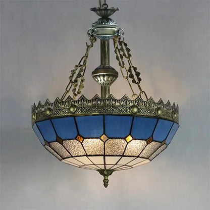 Blue and white stained-glass ceiling pendant light with brass accents Decorbites on Tampa Home & Garden Store
