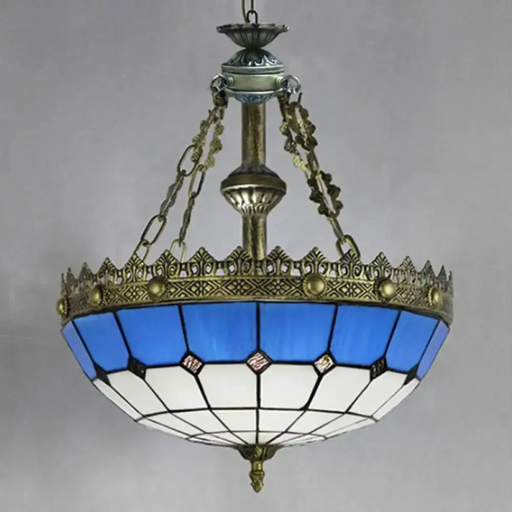 Blue and white stained glass ceiling pendant light with brass accents by Decorbites on Tampa Home & Garden Store