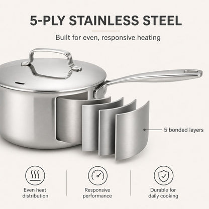 5-Ply Stainless Pot Set, 6-Piece by Alva Cookware in polished stainless steel with lids on Tampa Home & Garden Store