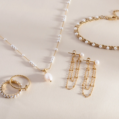 Mother of Pearl Beaded Necklace by ALEX AND ANI with gold chain and white pearls on Tampa Home & Garden Store