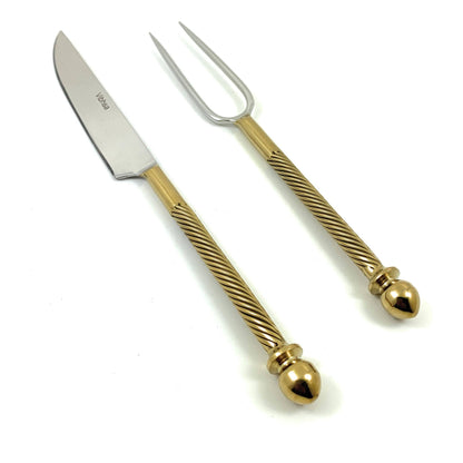 Vibhsa carving knife and fork set of 2 with gold-tone twisted handles on Tampa Home & Garden Store