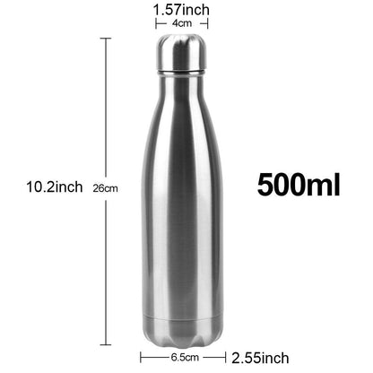 Stevvex stainless steel water bottle 500ml double-wall insulated vacuum flask, silver finish on Tampa Home & Garden Store