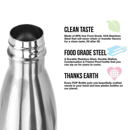 Stainless steel water bottle Stevvex, 500ml BPA free double-wall insulated on Tampa Home & Garden Store
