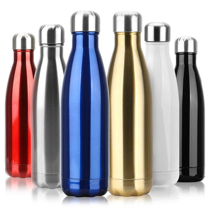 Six Stevvex stainless steel water bottles, 500ml, multi-color, double-wall insulated on Tampa Home & Garden Store